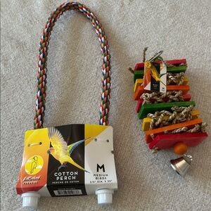 Bird Toy Bundle Shredding Toy Multicolored Natural Wooden Blocks & Cotton Perch